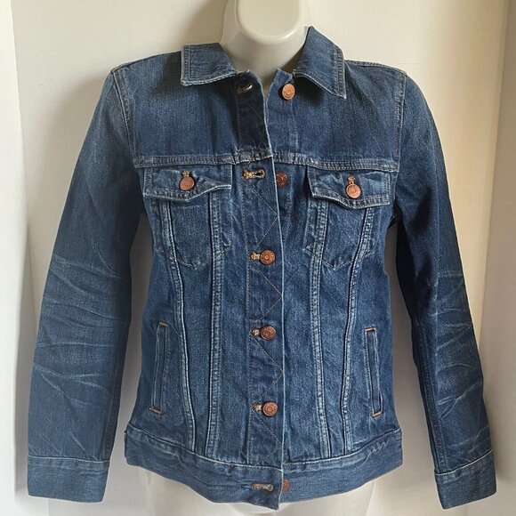 Madewell Denim Jacket Womens Blue Distressed Classic Cotton Indigo Relaxed - Picture 2 of 9